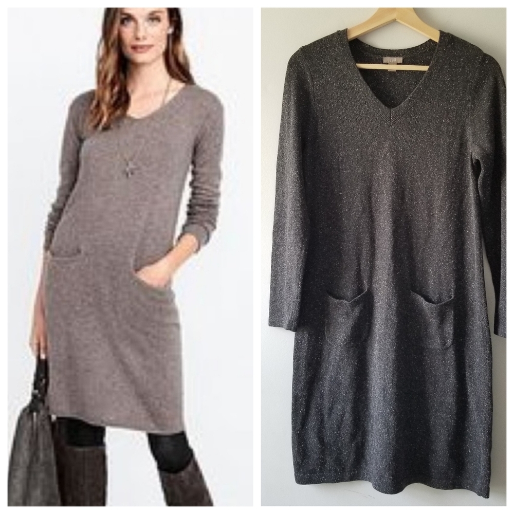 J Jill Speckled Gray Silk Cotton Sweater Dress SP